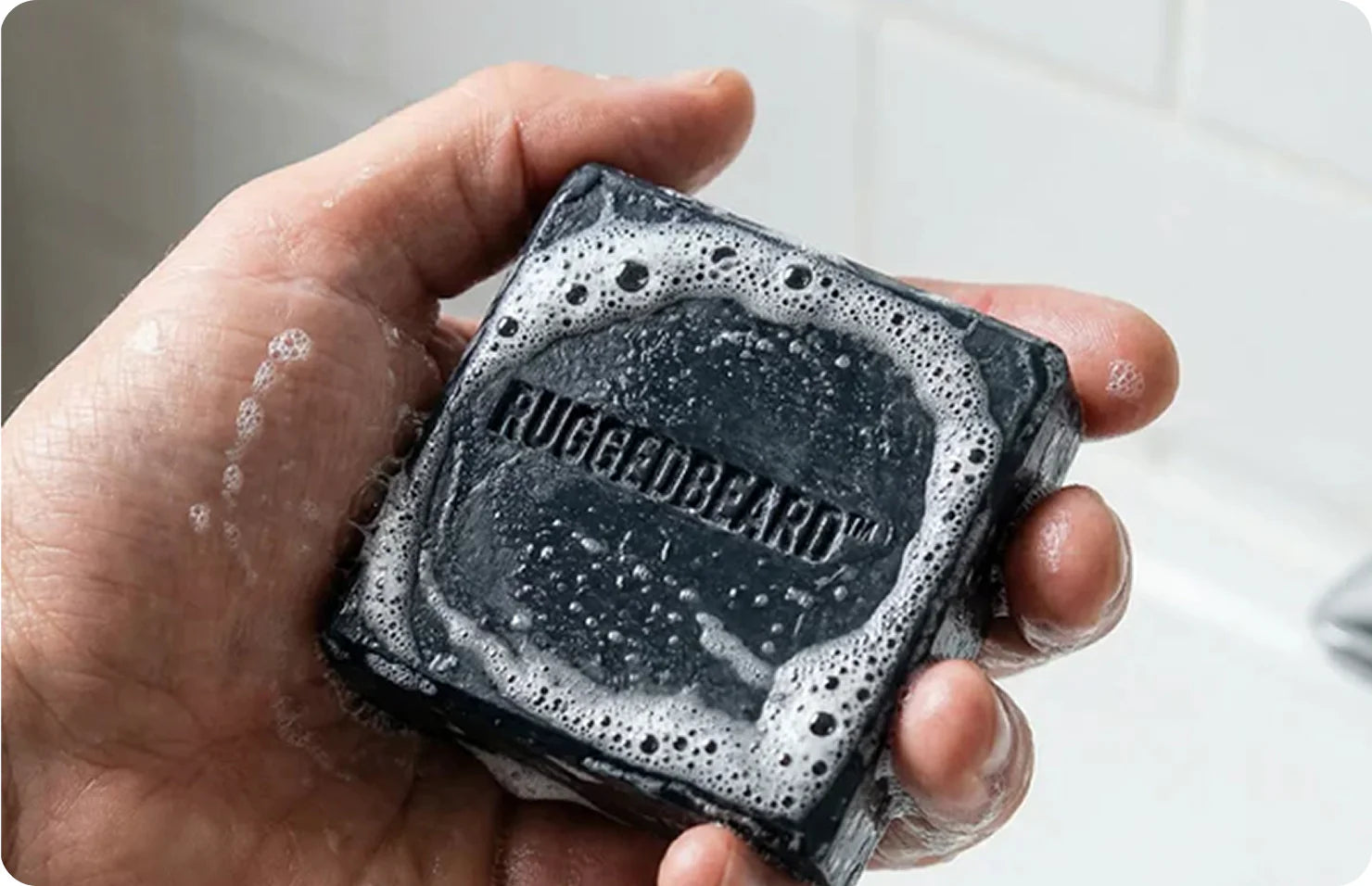 Rugged Beard Co charcoal beard shampoo bar — natural lauric acid beard wash made in West London