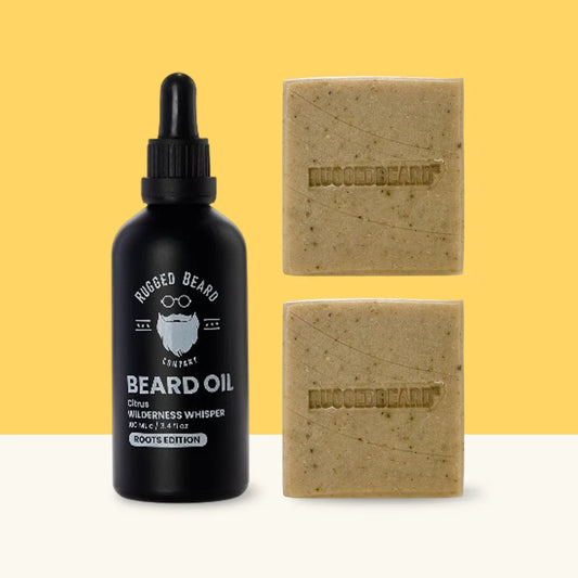 Beard oil and shampoo bar kit for beard care by Rugged Beard