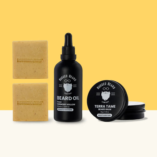 Complete beard care kit with beard oil, balm and shampoo bar for longer beards